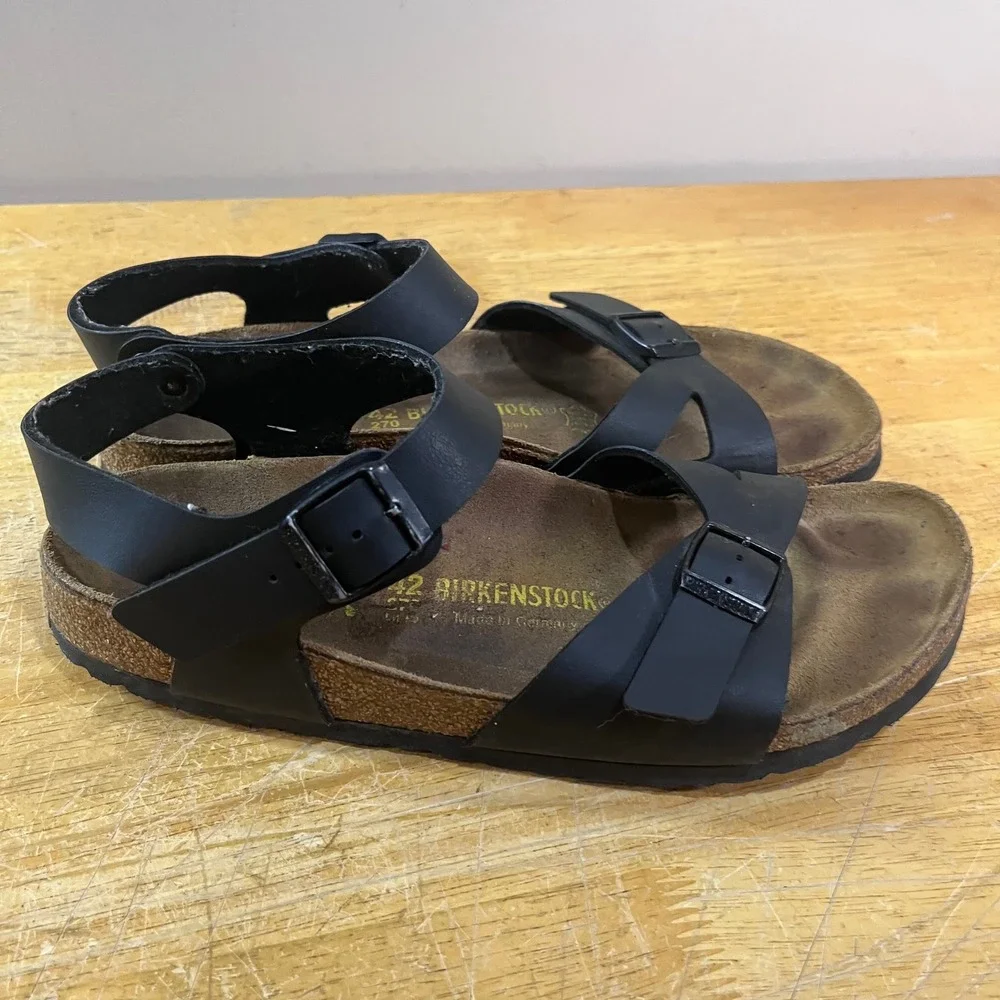 Birkenstock Rio Black Birko-Flor Ankle Strap Sandals EU 42 L11 M9